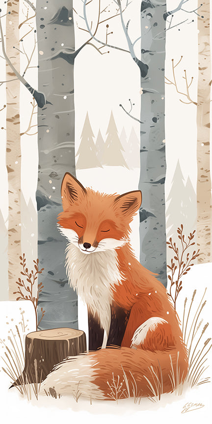 Winter Fox by a Stump